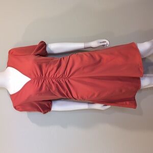 SHEIN Coral Pink V Neck Ruched Front Short Sleeve Mini Dress Size Medium